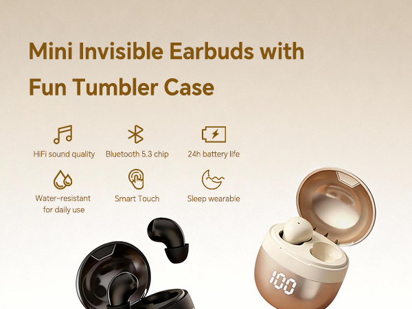 Mini Invisible Earbuds withFun Tumbler Case