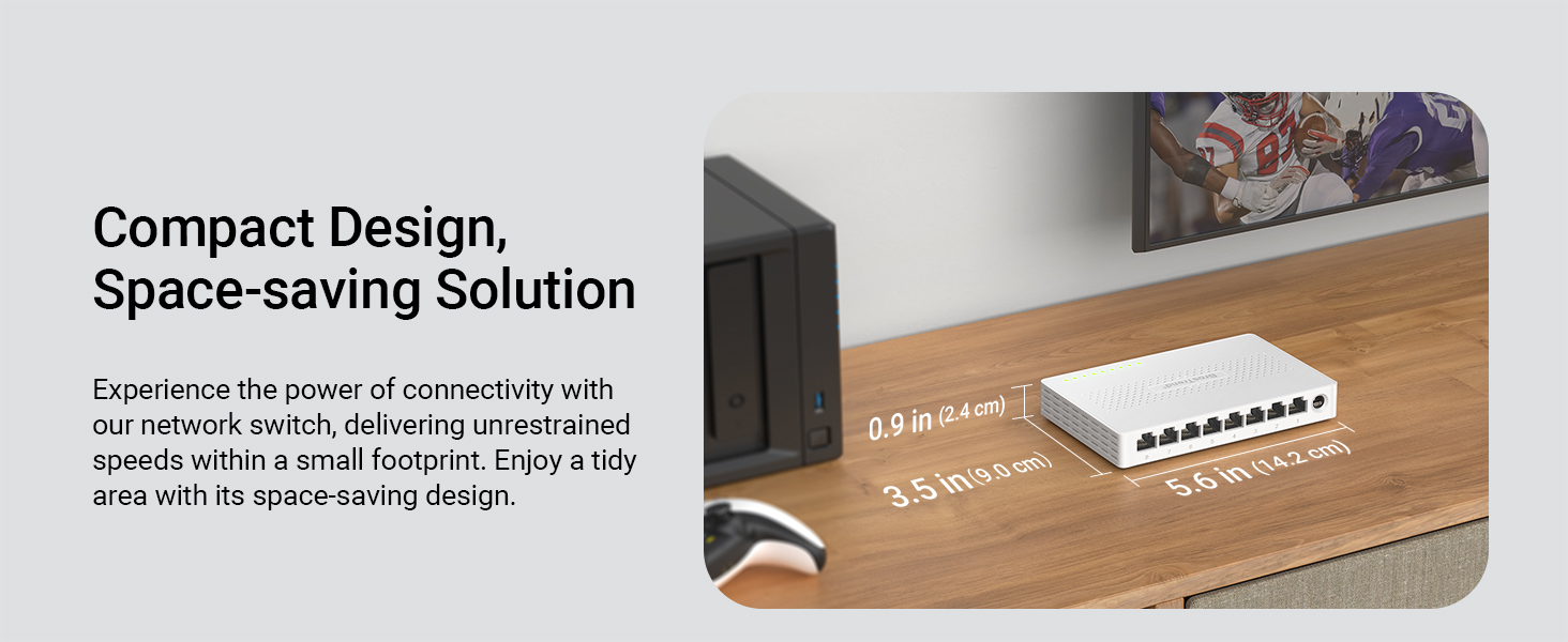 Showcasing the Size of the Network Switch Featuring a Small and Compact Design