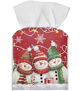 Doojoayie Christmas Tissue Box Cover Cute Snowman Tissue Box Holder Square 9.5x5x5 inch Leather T...
