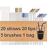 20 Pack Reusable Stainless Steel Metal Straws,10.5