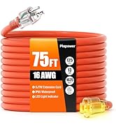 75 FT Outdoor Extension Cord Waterproof, 16/3 Gauge Heavy Duty 3 Prong Power Cord with Lighted In...