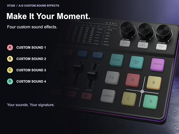 XT320 with four custom sound effect buttons: A, B, C and D.