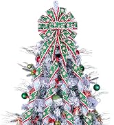 Christmas Tree Topper Wreath Bow Large Green Christmas Bow Tree Topper 52"x13" Red and Green Cane...