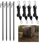 4 Pack Hunting Blind Stakes Kit Heavy Duty Metal Tent Tacks with Ratchet Tie Down Straps Ground B...