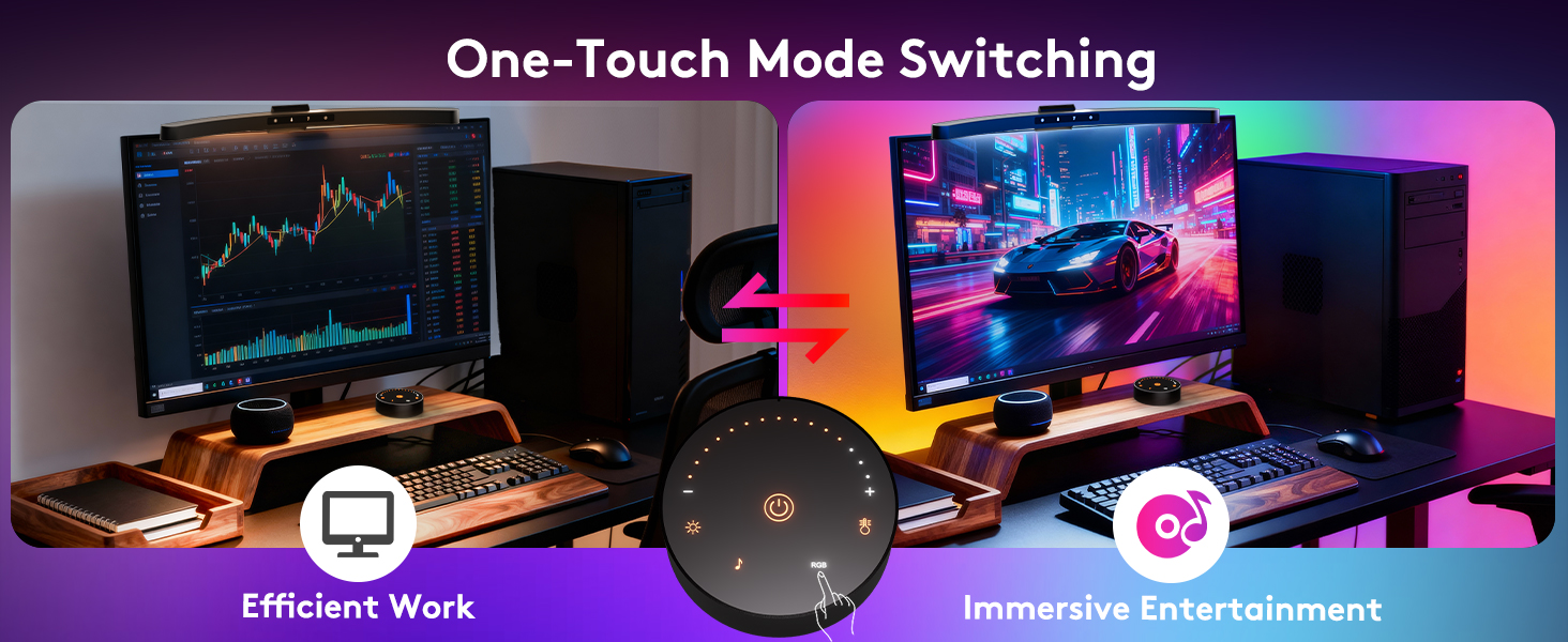 Eye-Care Task Lighting, Music-Synced RGB Ambience