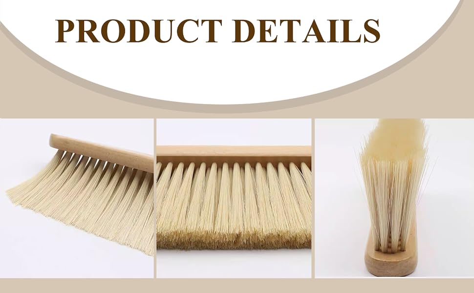Long Wood Handle Whisk Broom Soft Bristle Brush for Counter Bed Sofa Car Fireplace Clothes