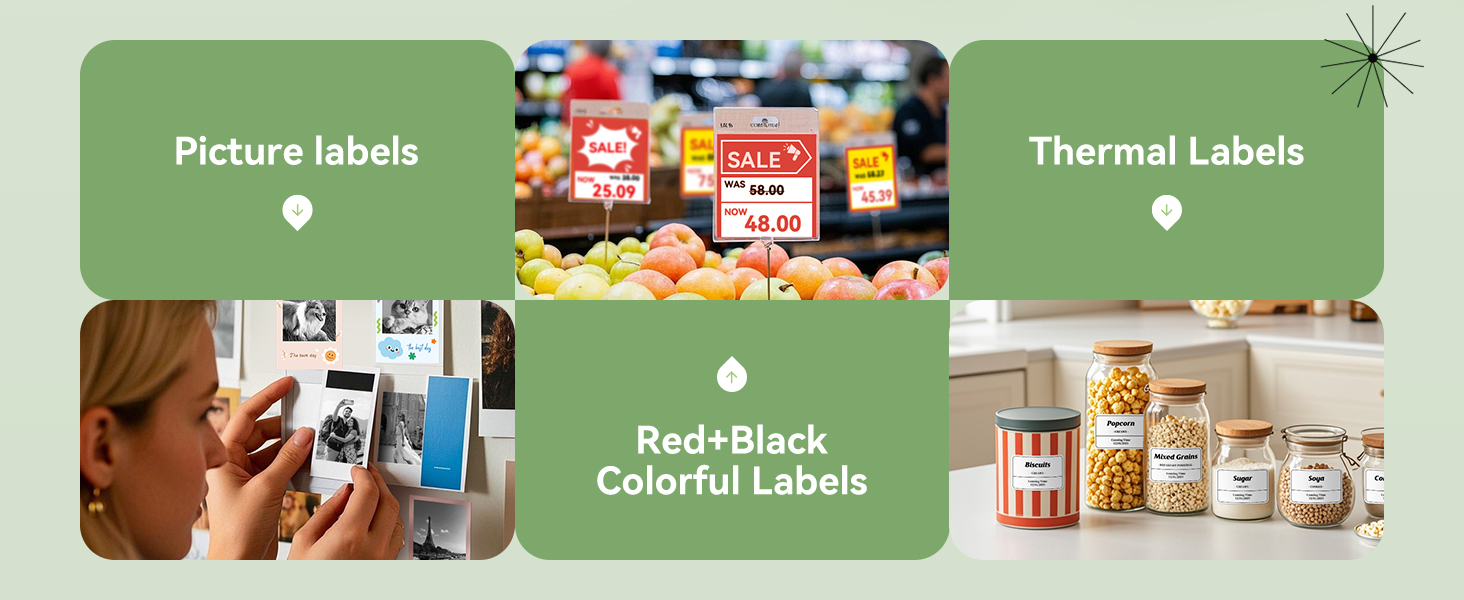 b21 pro label maker can support picture/photo labels, redblack colorful labels and thermal labels