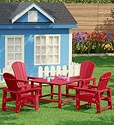 WestinTrends Malibu Kids 5-Piece HDPE Outdoor Square Patio Dining Table and Chairs Set, Red
