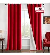 MIULEE 100% Blackout Velvet Curtains for Christmas 84 Inches Long Red Black Out Curtain Drapes fo...