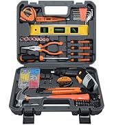 SOLUDE 130-Piece Home Tool Kit with 3.6V Cordless Rechargeable Screwdriver,Basic Household Tool S...
