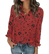 Zeagoo Women Blouses Chiffon Long Sleeve Button Down Shirts Business Causal Dressy Work Top V Nec...