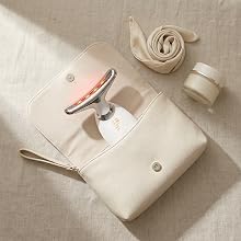 LED skincare device inside minimal travel pouch