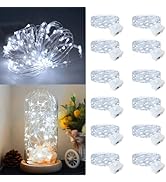 Yooumoga Fairy Lights,Silver Wire String Lights Waterproof,Battery Operated 7FT 20LED Firefly Sta...