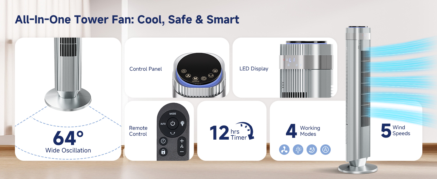 Oscillating Standing Bladeless Fan with Remote