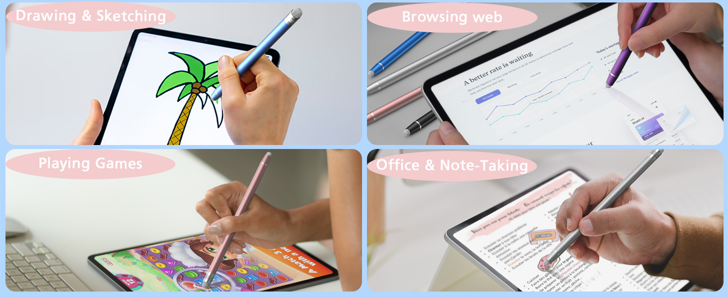 Drawing, Browsing web, playing games, taking-note