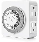 G-Homa 24-Hour Mechanical Timer Outlet with 2 Grounded Outlets - For Lamps, Holiday Lights
