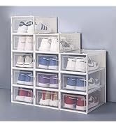 Donext 12 Pack Shoe Storage Box, Clear Plastic Stackable Shoe Organizer for Closet, Space Saving ...