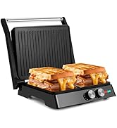 SUSTEAS Panini Press Sandwich Maker and Electric Indoor Grill with Temperature Time Setting, Easy...