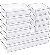 Criusia Drawer Organizer, 10 Pack Large Clear Plastic Set, 3 Size Versatile Bathroom and Vanity O...