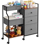 Modanais Baby Diaper Caddy Organizer Cart - 3 Tier Rolling Cart with Dividers and Drawers, Easy T...