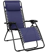 Basics Outdoor Patio Zero Gravity Lounge Chair with Pillow, Folding Reclining and Textilen...