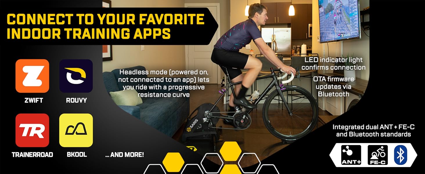 Smart trainer connects to apps.
