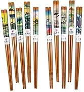 10 Pairs Reusable Bamboo Chopsticks, Edo period Landscape Pattern Natural Bamboo Wood Chopsticks,...