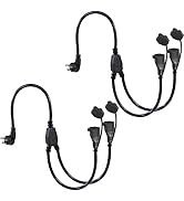 [2PACK] 2FT Outdoor Power Extension Cord 2 Way Splitter - Black Flat Wall Plug Short 3 Prong Y Sp...