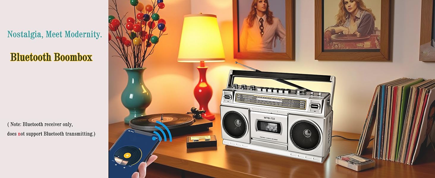 cassette player recorder radio bluetooth boombox