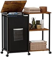 Furnulem Double Laundry Hamper with Wheels, 1x45L Laundry Basket Organizer with Side Shelf, Iron-...