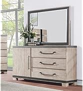 Roundhill Furniture Arbela Wood 3-Drawer Combo Dresser with Mirror, Weathered Oak