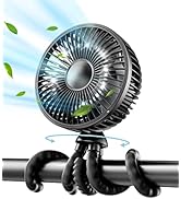 Gaiatop Baby Stroller Fan, 4000mAh Oscillating Mini Portable Fan with Lights, 4 Speeds Battery Op...