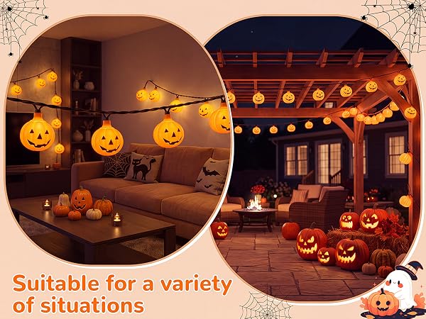 hanging halloween window lights; hanging halloween string lights; halloween pumpkin string light