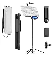 KraftGeek 66" BravoStand Music Stand Tripod Kit, Smartphone/Tablet Holder, Portable Light Wand, C...