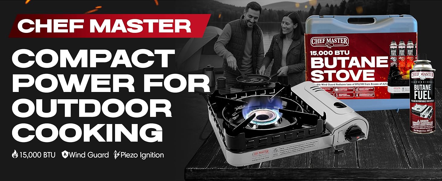 15,000 BTU Output Portable Butane Camping Stove by Chef Master