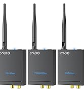 YMOO 3 in 1 2.4Ghz Wireless Audio Transmitter and Receiver,2 Receivers for Two Speakers,20ms Ultr...