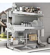 CUISIBOT Over The Sink Dish Drainer Drying Rack 3 Tier, Full Stainless Steel Dish Drying Rack Adj...