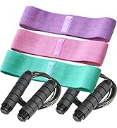 Sierra Concepts 2 Pack Jump Rope Set and Resistance Fabric Cloth Booty Bands for Exercise Working...