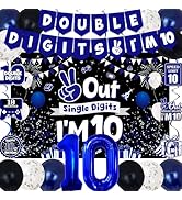 10th Birthday Decorations for Boys Girls, Blue Black Out Single Digits I'm 10 Birthday Party Deco...