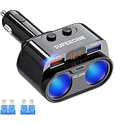 SUPERONE 200W 2-Socket Cigarette Lighter Splitter Power Adapter, 20W PD/QC | PD20W Type-C, 12V/24...