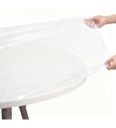 JINGIHE Clear Round Tablecloth, Waterproof Vinyl Fitted Table Cover with Elastic, Reusable Transp...