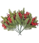 Artificial Pine Branches with Pine Cones and Artificial Red Berry Stems Fake Pine Branches for De...
