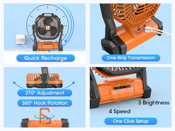 Portable Fan Rechargeable Cordless Battery Powered Fan USB for Travel Camping Tent Beach Desk