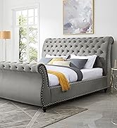 Roundhill Furniture Evora Velvet Upholstered Button Tufted, King, Gray
