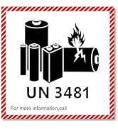 1000-Pack UN3481 Lithium-Lon Battery Caution Labels, 4.7 x 4.3 Inch, Adhesive Safety Stickers for...