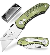 Vickay Folding Utility Knife, Box Cutter with 5 SK5 Quick Change Blades, Safety Axis Lock Design ...