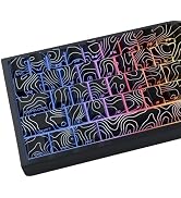 JSJT Black Keycaps - Topographic Pattern Shine Through Keycap Set,74 Keys Side-Printed Translucen...