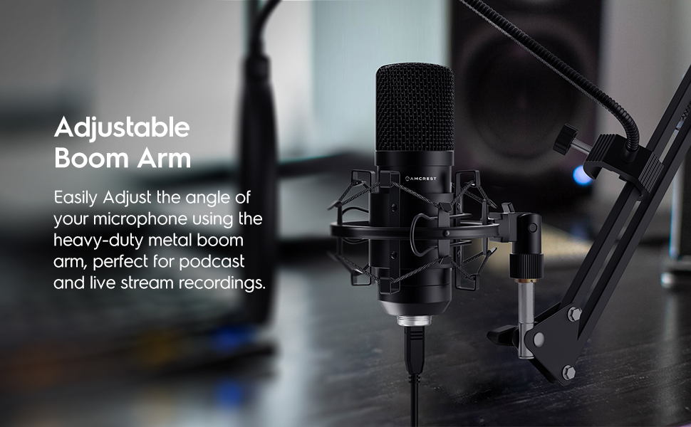 Adjustable Boom Arm Stand adjust your microphone using the stand to achieve the perfect recording. 