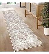 KUTA Oriental Washable Runner Rug, 2x6 Rug Runner Non-Slip Vintage Ivory Hallway Kitchen Runner R...