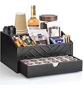 Coffee Bar Organizer with Drawer, Coffee Station Organizer for Countertop, Wood Coffee Bar Access...